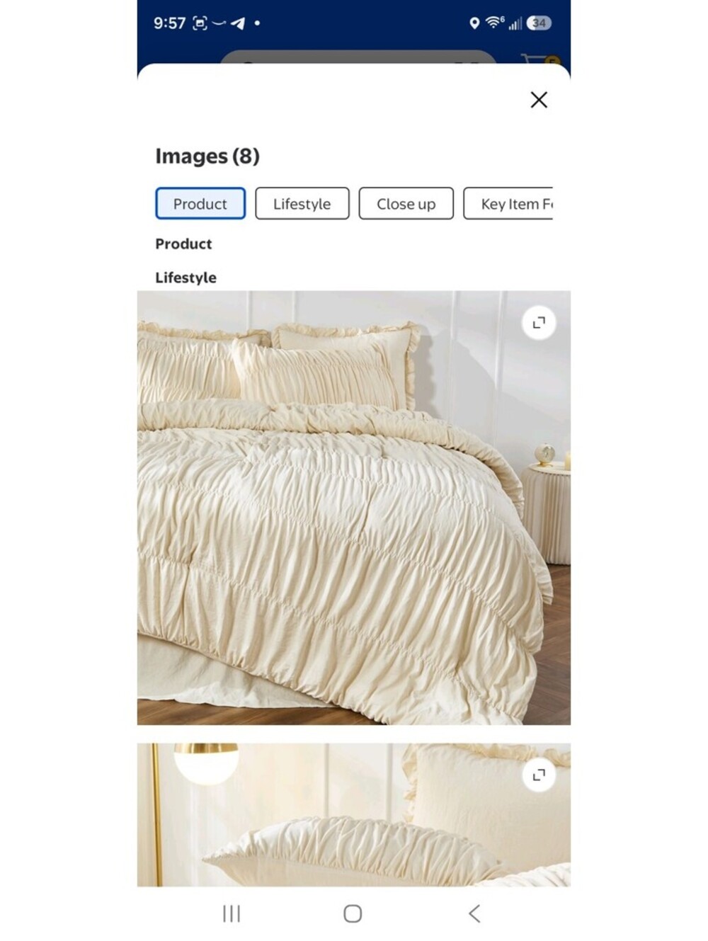 Bonlino Farmhouse Ruched Comforter King Size Bed Set 3 Pieces with Pillow Shams